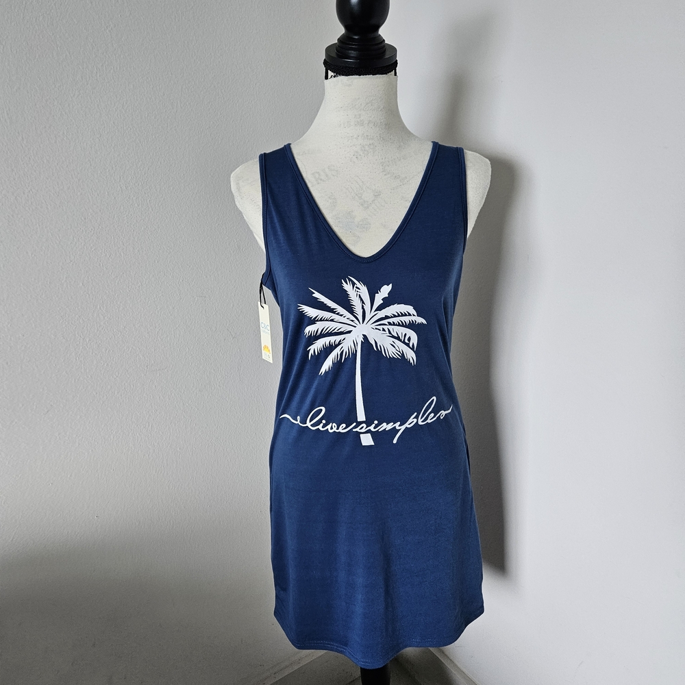 🌴blue summer dress with Palm Tree Print size small 🌴